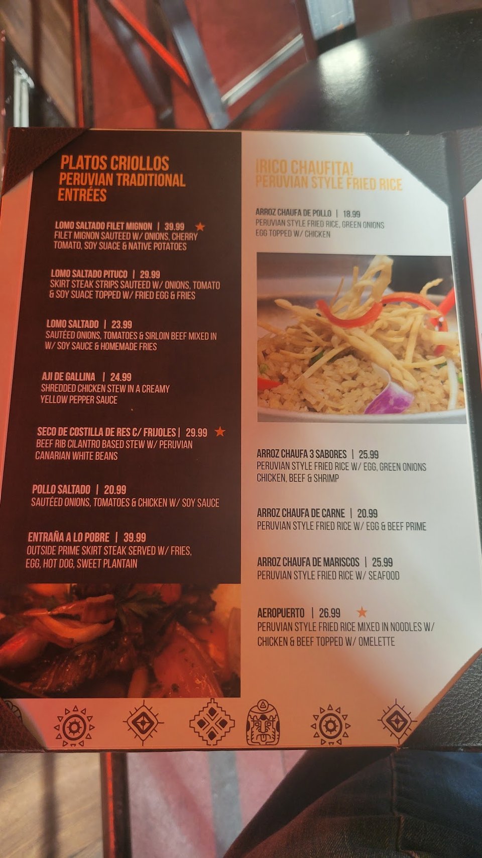 Close-up of a bistro menu page.